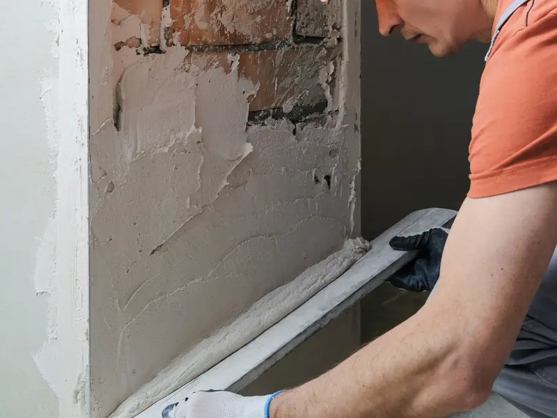 Pedreiro aplicando argamassa na parede